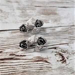 Vintage Lewis Segal Clip On Earrings - Roses Silver Tone